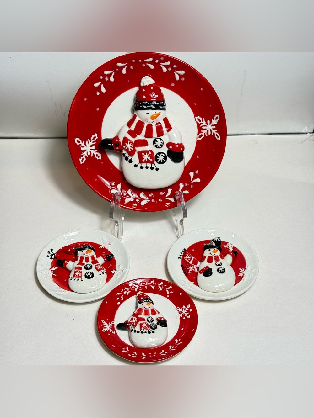 Vintage 4 Ganz Ceramic 3-D Snowman Wall Hanging Plate Christmas Holiday Decor